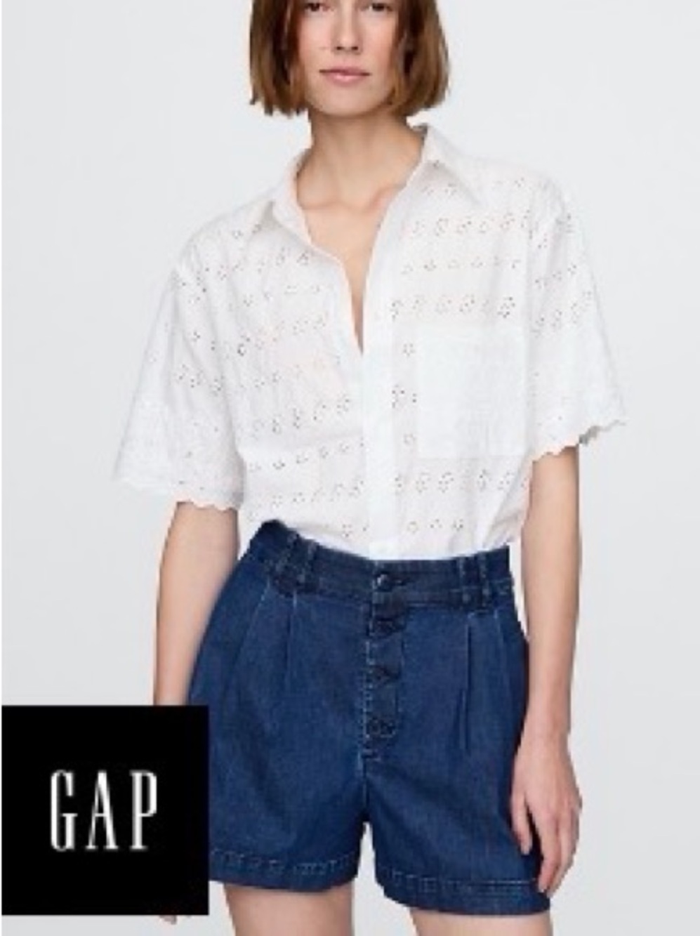 GAP x Doen White Eyelet Button-Down Shirt